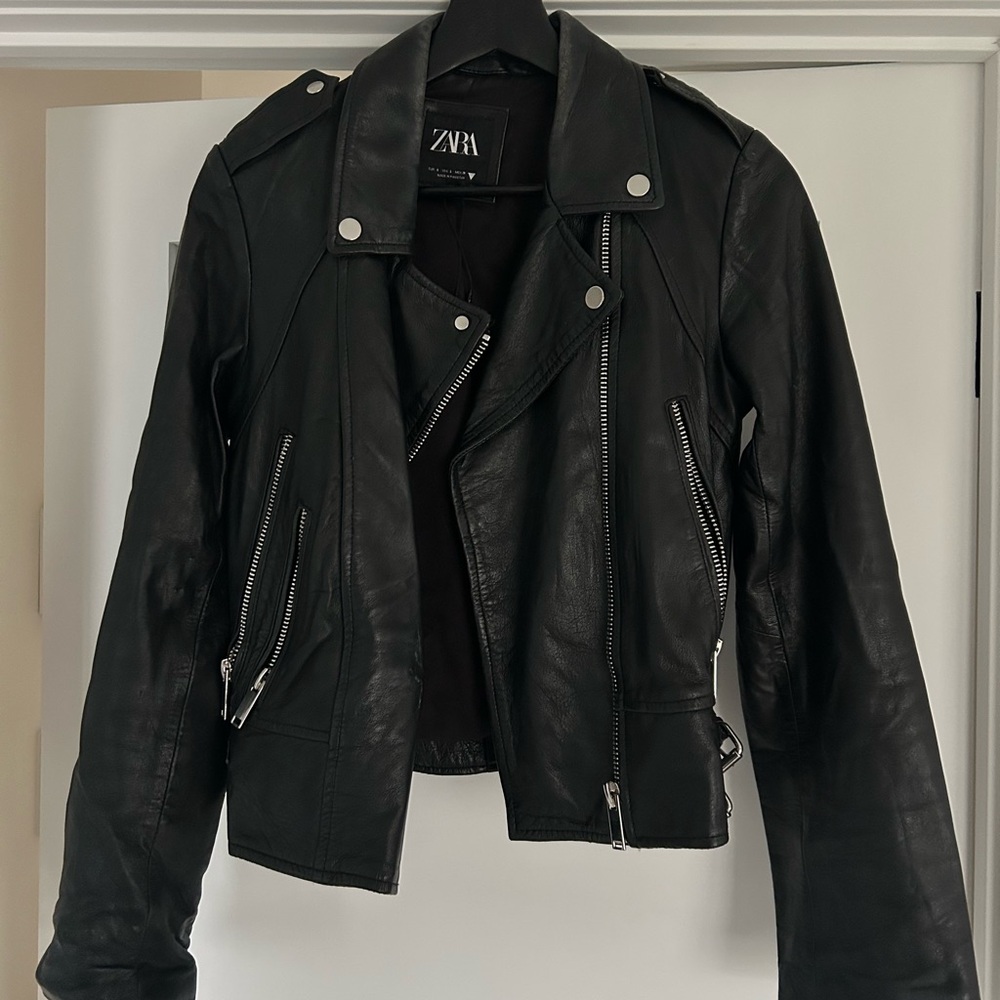 Zara Black Leather Moto Jacket